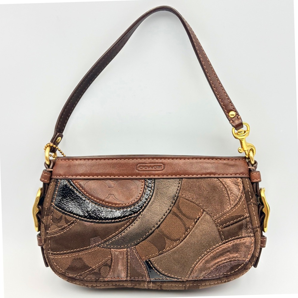 Vintage Coach Zoe Patchwork Y2K Mini Bag Metallic Gold Brown Top Handle Wristlet - Picture 6 of 15